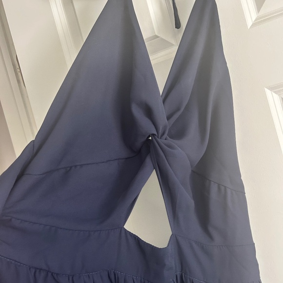 Floor length open back navy blue dress - Picture 1 of 3